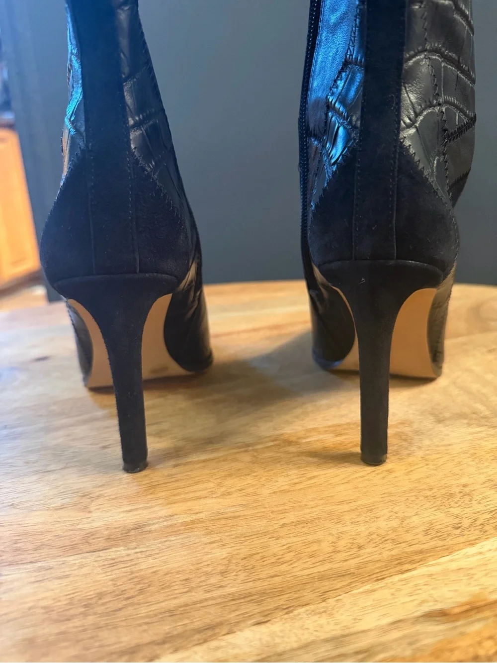 Vince Camuto Black Croc-Embossed & Suede Over-the-Knee Stiletto Boots